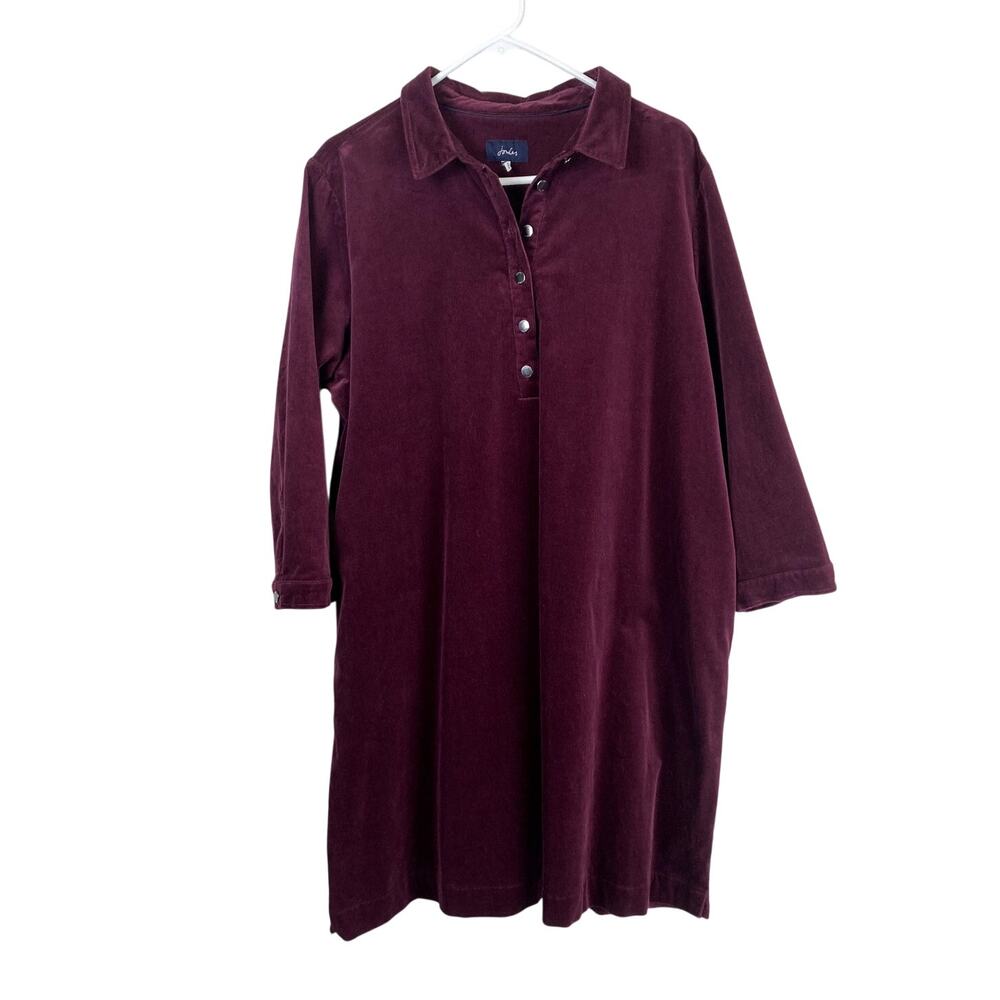 Joules "Stella" women's corduroy shirt dress in plum.